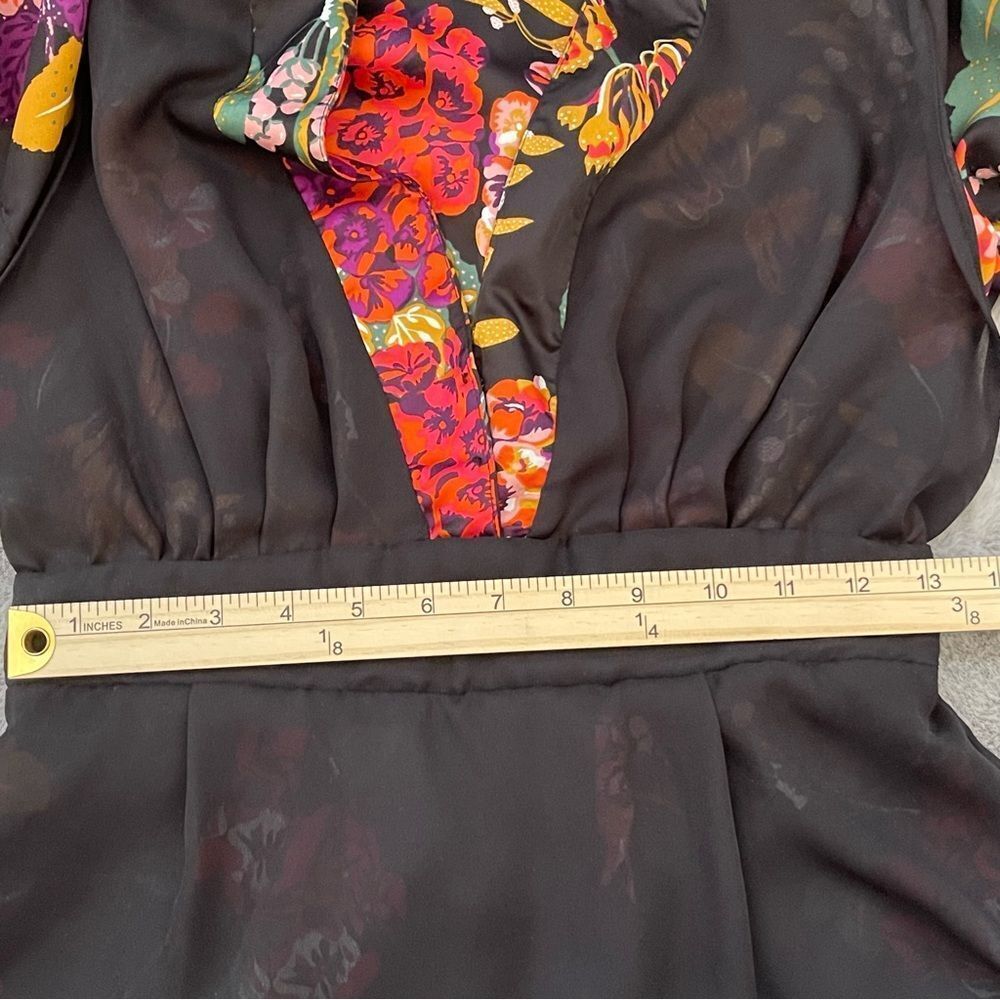 H&M Conscious Floral Satin Dress Size 8 Black Multi Whimsigoth Cocktail kimono - Picture 14 of 16
